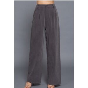 Wide Leg Pinstripe Dress Pants in Charcoal Gray